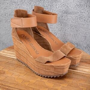 Pedro Garcia Platform Slingback Wedge Sandals Brown Suede Size 37 EU 7 US